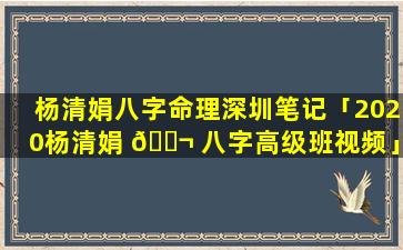 杨清娟八字命理深圳笔记「2020杨清娟 🐬 八字高级班视频」